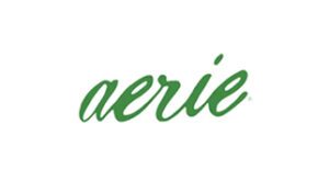 Aerie brand logo in green script.